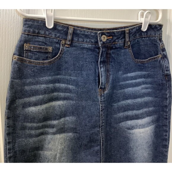 Route 66 Skirt Womens 8 Jean Denim Stretch 5 Pocket Vent Blue Vintage - Picture 2 of 9